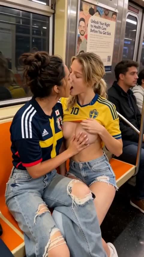 Horny Lesbians Kissing on The Bus